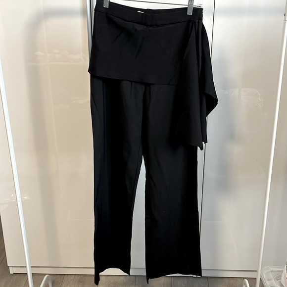 3.1 PHILLIP LIM Black Wool Blend Side Drape High Rise Wide Leg Pant, Size 8 - Picture 5 of 14